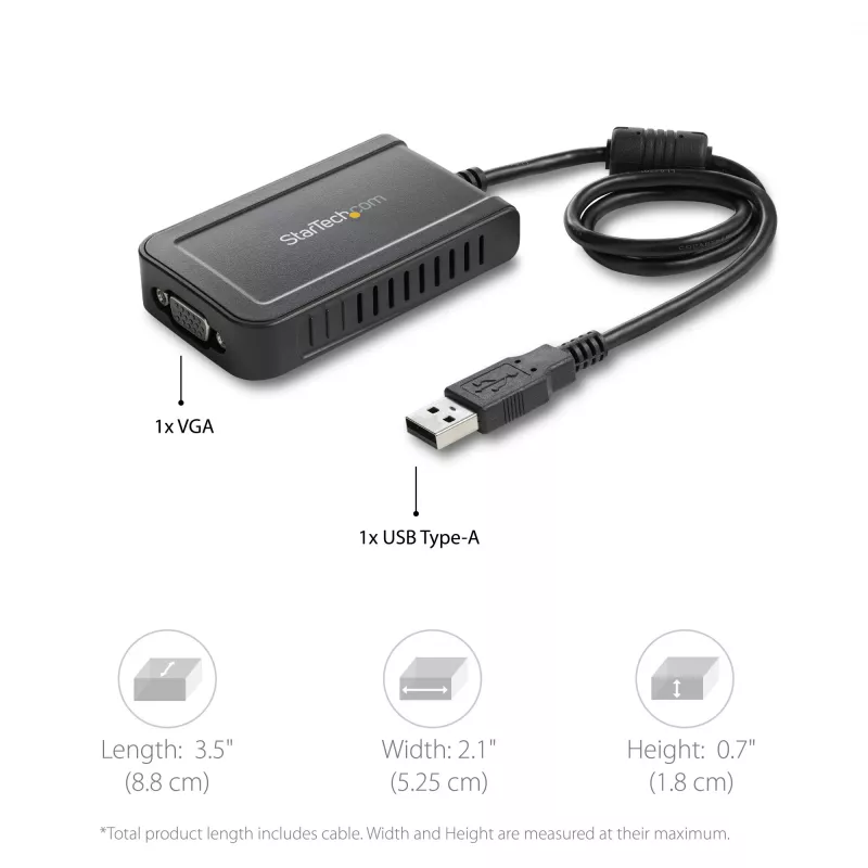 StarTech.com USB 2.0 – VGA-sovitin, USB–VGA-näyttömuunnin Windowsille, 1080p (ei tue macOS/ChromeOS/Linux) - TAA