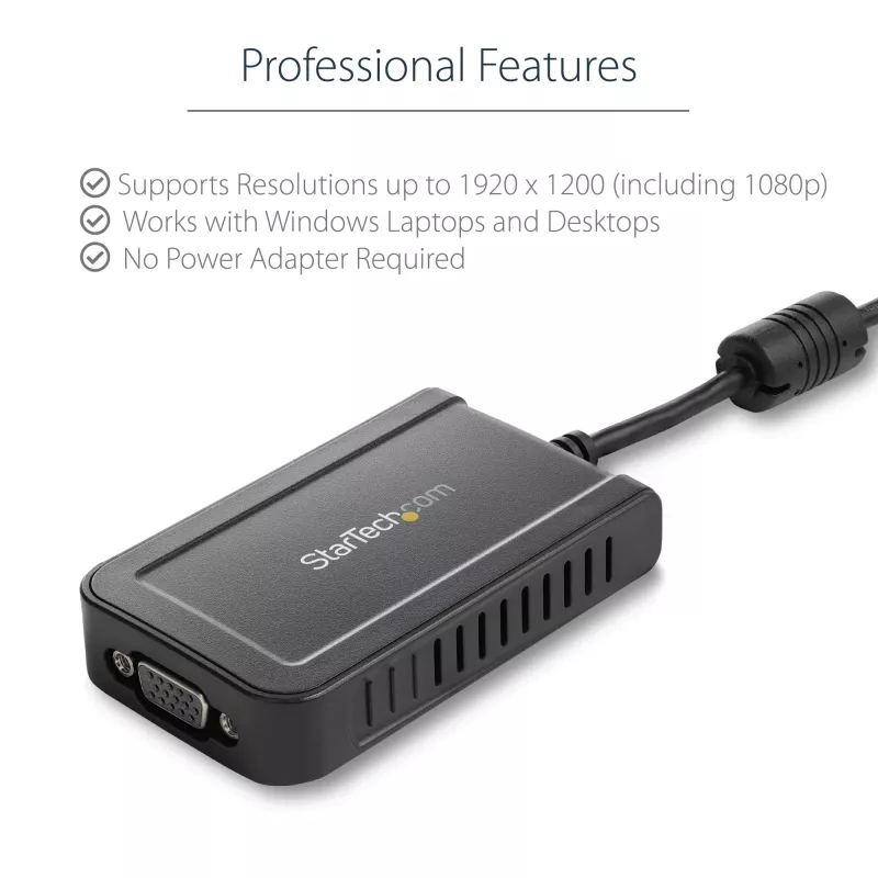 StarTech.com USB 2.0 – VGA-sovitin, USB–VGA-näyttömuunnin Windowsille, 1080p (ei tue macOS/ChromeOS/Linux) - TAA