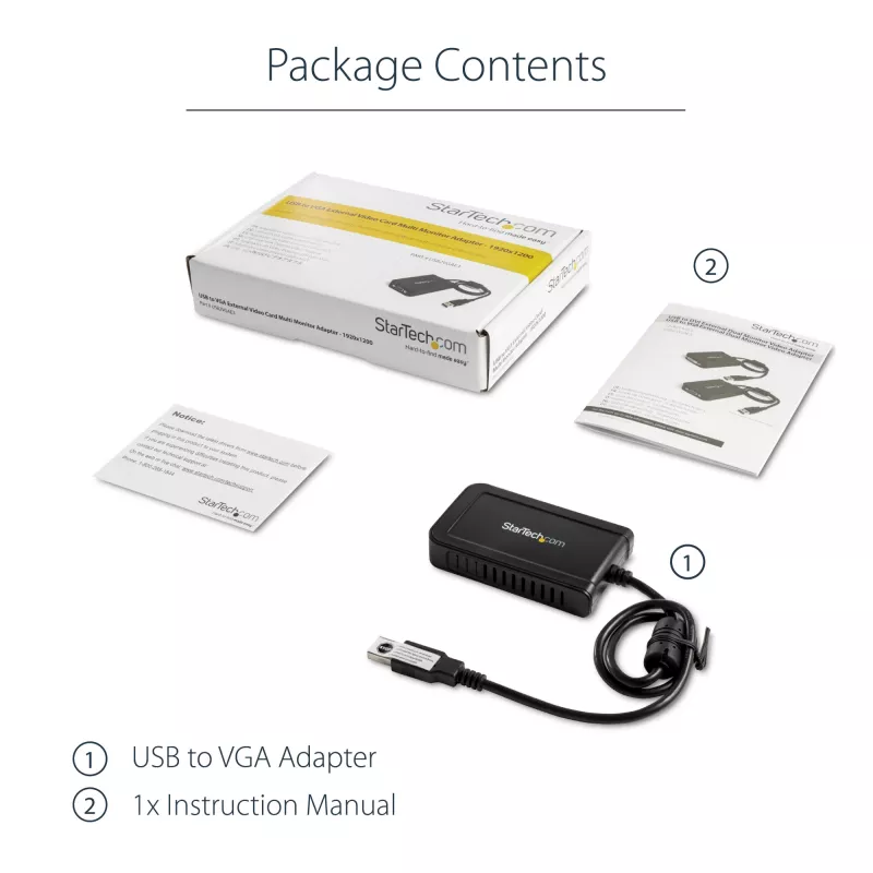 StarTech.com USB 2.0 – VGA-sovitin, USB–VGA-näyttömuunnin Windowsille, 1080p (ei tue macOS/ChromeOS/Linux) - TAA