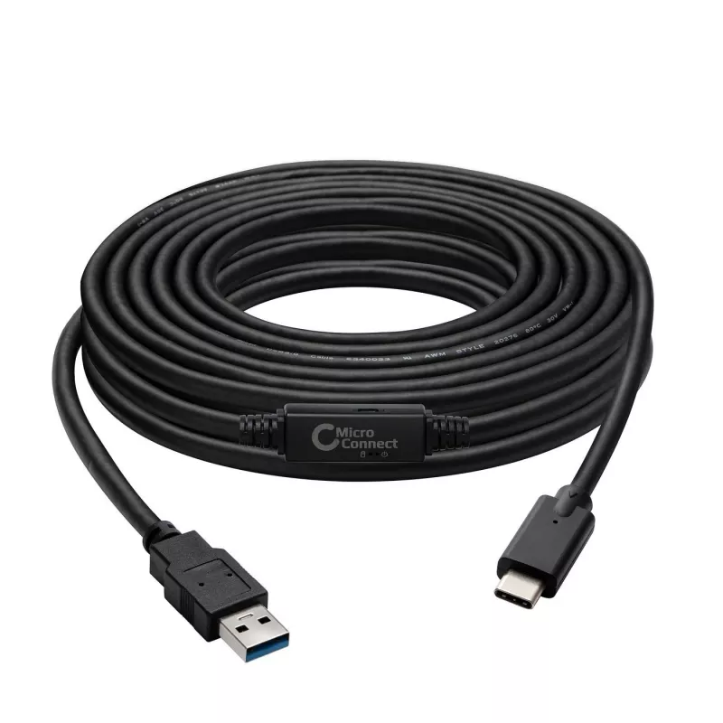 Microconnect USB3.1CA5AMP USB-kaapeli USB 3.2 Gen 1 (3.1 Gen 1) 5 m USB C USB A musta