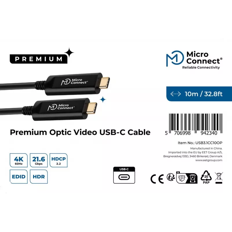 Microconnect USB3.1CC10OP USB-kaapeli USB 3.2 Gen 1 (3.1 Gen 1) 10 m USB-C musta