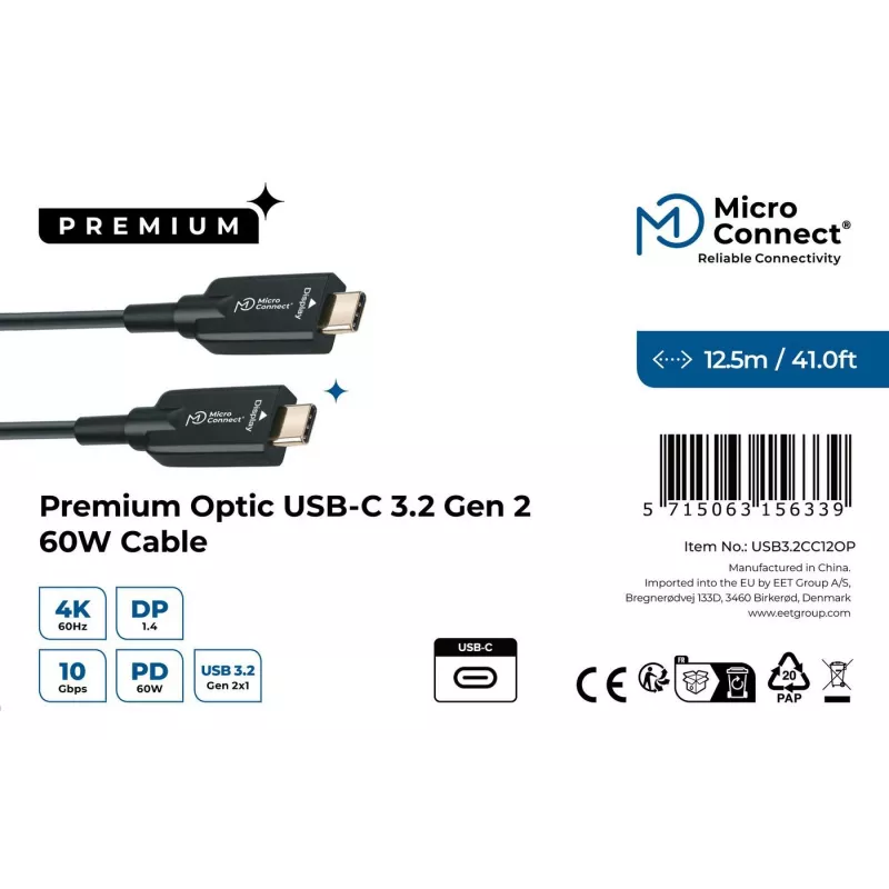 Microconnect USB3.2CC12OP USB-kaapeli USB 3.2 Gen 2 (3.1 Gen 2) 12,5 m USB-C musta