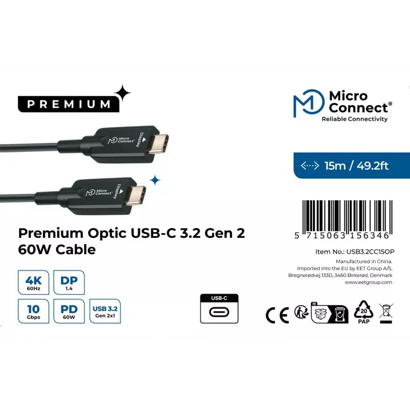 USB-kaapeli Microconnect USB3.2CC15OP 15 m USB-C musta 10 Gbit/s