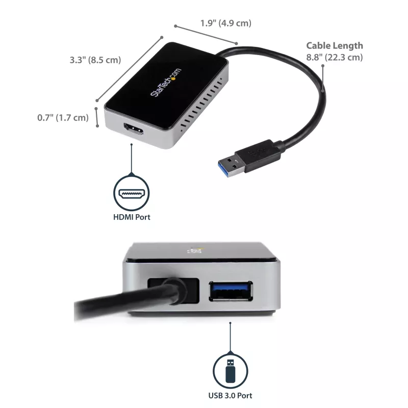 StarTech.com USB 3.0 -HDMI-sovitin 1x USB, USB–HDMI-näyttömuunnin Windowsille (ei tukea macOS/ChromeOS/Linux) - TAA