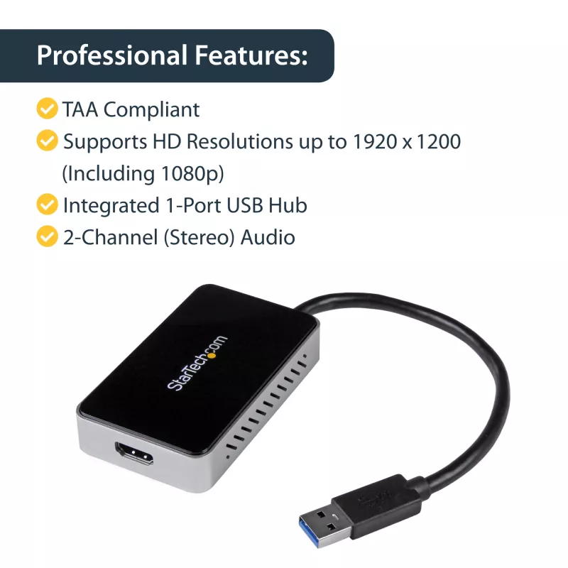 StarTech.com USB 3.0 -HDMI-sovitin 1x USB, USB–HDMI-näyttömuunnin Windowsille (ei tukea macOS/ChromeOS/Linux) - TAA