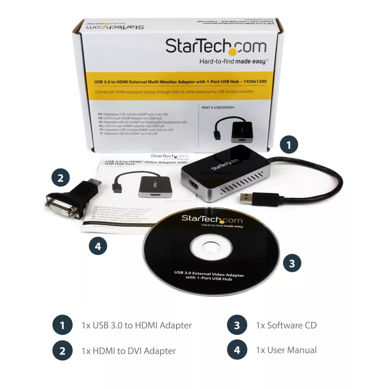 StarTech.com USB 3.0 -HDMI-sovitin 1x USB, USB–HDMI-näyttömuunnin Windowsille (ei tukea macOS/ChromeOS/Linux) - TAA