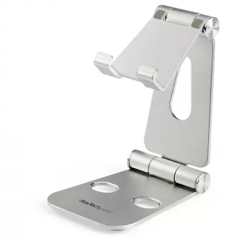 StarTech.com puhelin- ja tablettiteline – taitettava yleismalli mobiililaitteille, älypuhelimille ja tableteille – säädettävä monikulmainen ergonominen puhelinteline pöydälle – kannettava – hopea