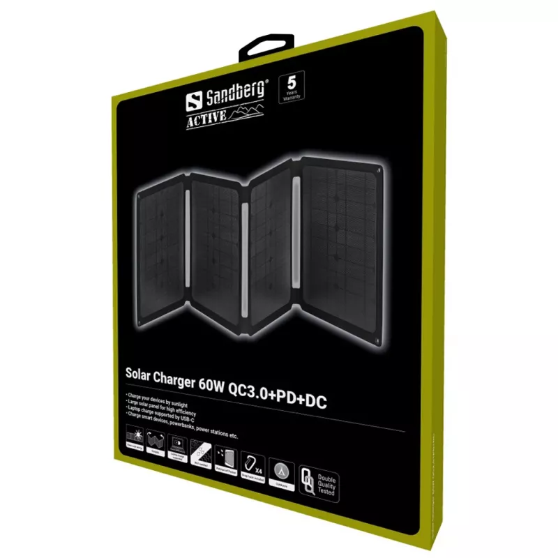 Sandberg aurinkolaturi 60W QC3.0+PD+DC monokristallinen musta