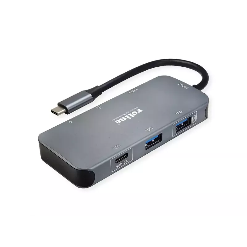 ROLINE USB Type-C -keskitin 12.02.1121 HDMI RJ-45 USB 3.2 Gen 2 harmaa