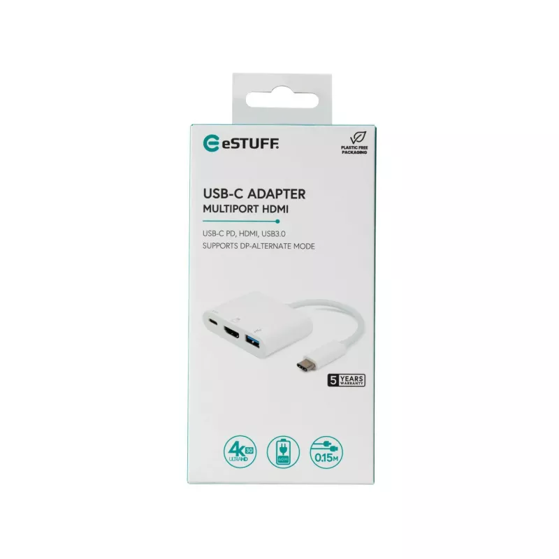eSTUFF ES623001WH USB-keskitin USB 3.2 Gen 1 (3.1 Gen 1) Type-C 5000 Mbit/s valkoinen