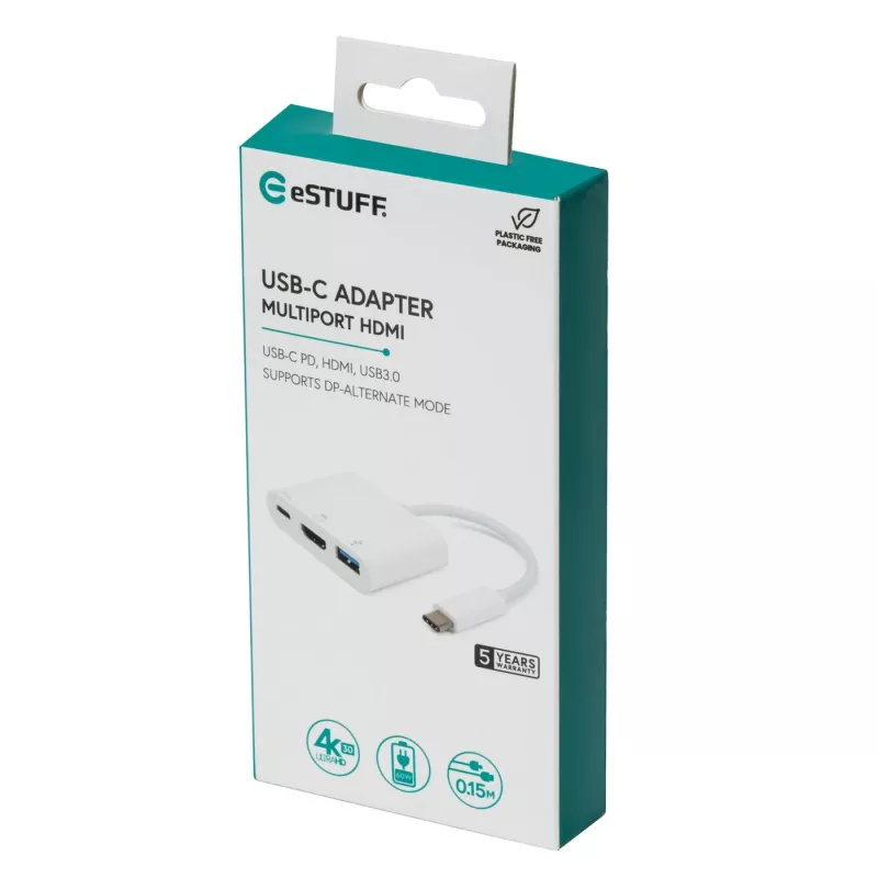 eSTUFF ES623001WH USB-keskitin USB 3.2 Gen 1 (3.1 Gen 1) Type-C 5000 Mbit/s valkoinen