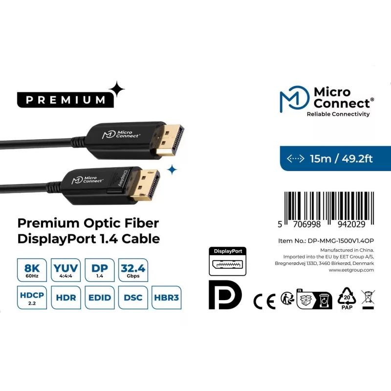Microconnect DP-MMG-1500V1.4OP DisplayPort-kaapeli 15 m musta