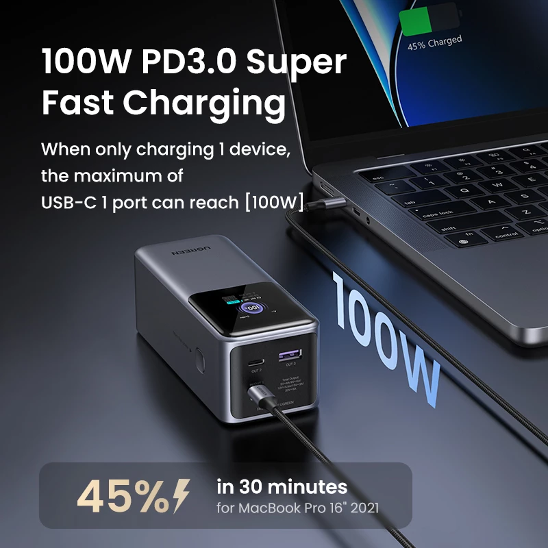 Ugreen 20000mAh 130W pikalataus varavirtalähde litium harmaa