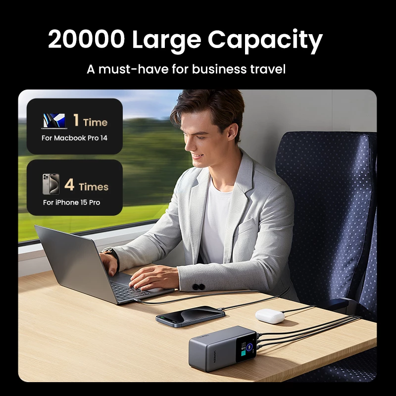 Ugreen 20000mAh 130W pikalataus varavirtalähde litium harmaa