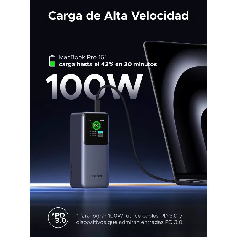 Ugreen 20000mAh 130W pikalataus varavirtalähde litium harmaa