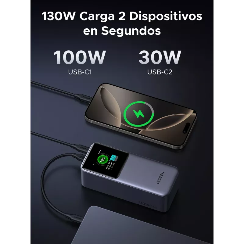 Ugreen 20000mAh 130W pikalataus varavirtalähde litium harmaa
