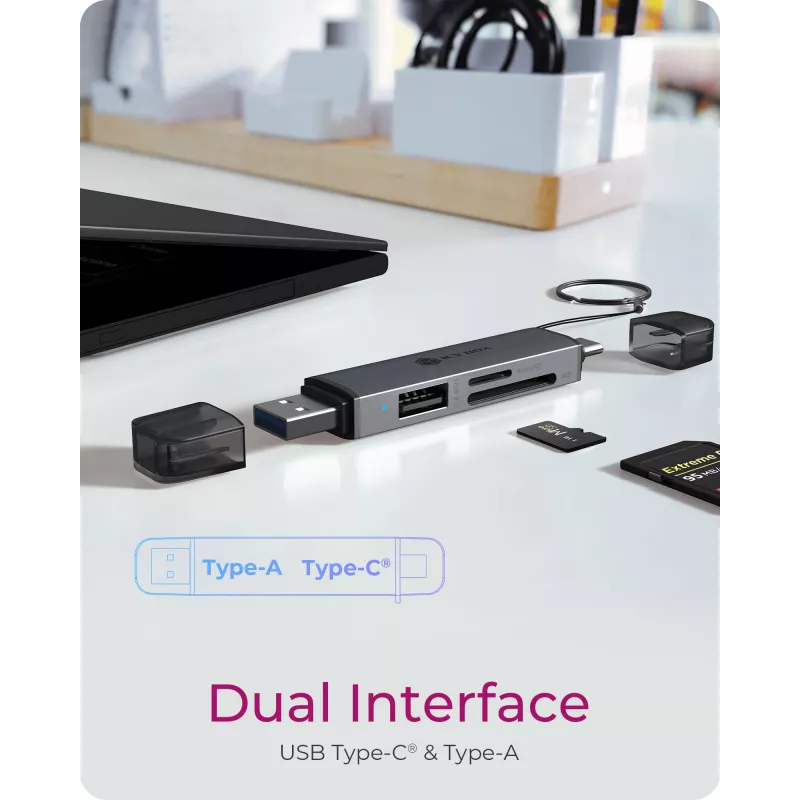 Kortinlukija icybox 61179 – USB 3.2 Gen1 3-in-1, USB Type-C- ja Type-A-liitännät