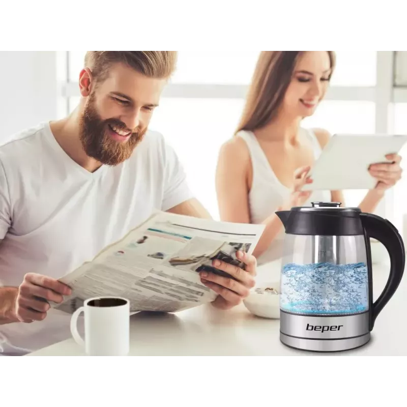 Sähköinen vedenkeitin Beper 1,8 L 2200 W läpinäkyvä