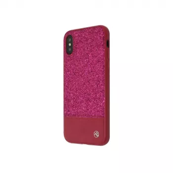 Tellur Glitter II keinonahkakuori iPhone X/XS -puhelimelle, vaaleanpunainen
