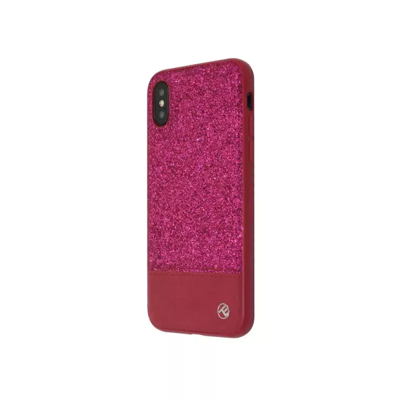 Tellur Glitter II keinonahkakuori iPhone X/XS -puhelimelle, vaaleanpunainen