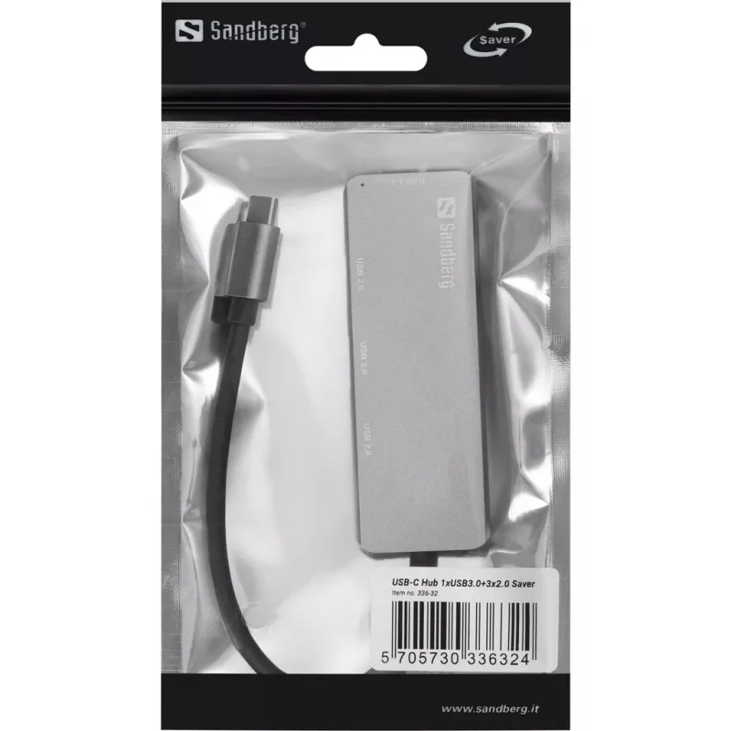 USB-keskitin Sandberg USB-C-keskitin 1xUSB3.0+3x2.0 SAVER