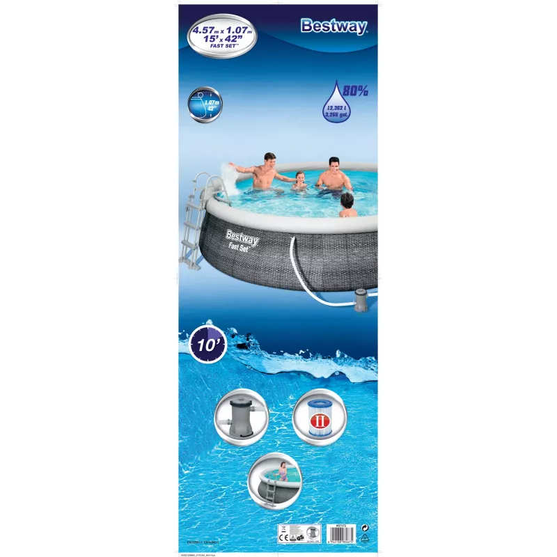 Bestway 57372 pystytysallas puhallettava allas pyöreä 12362 L harmaa