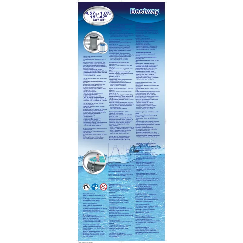 Bestway 57372 pystytysallas puhallettava allas pyöreä 12362 L harmaa