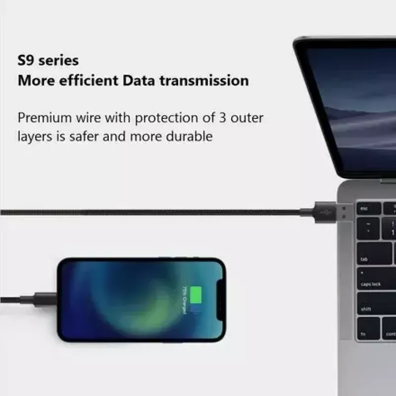 USB-A–USB-C-kaapeli Orsen S9C 1 m, 2,1 A, musta