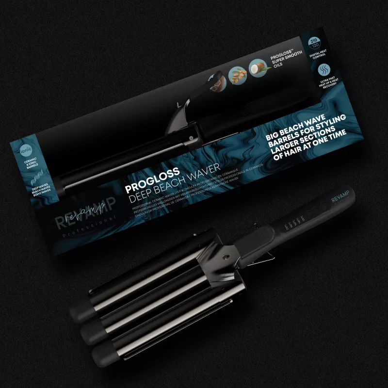 Revamp Progloss Deep Beach Waver teksturointirauta lämmin musta 3 m