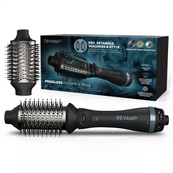Revamp Progloss Volume & Style Hot Brush Style -kuumailmaharja lämmin musta 1000 W 3 m