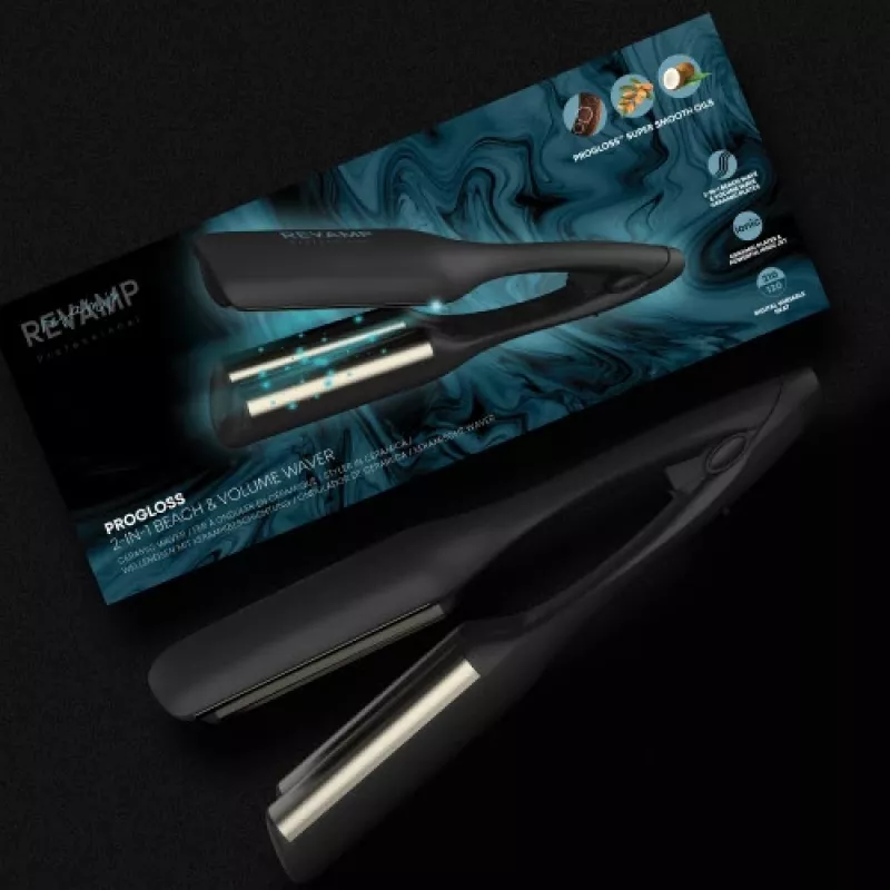 Revamp Progloss 2-in-1 Beach & Volume Waver -kiharrin lämmin musta 3 m
