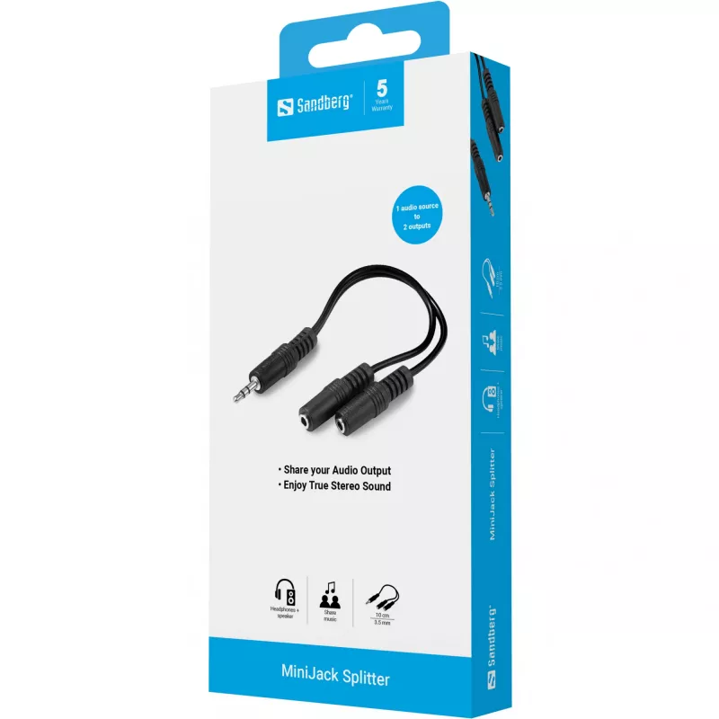 Audionjakaja Sandberg MiniJack 1->2 502-16