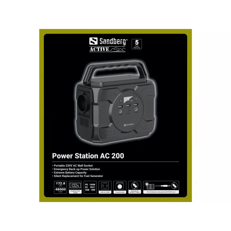 Kannettava akku Sandberg Power Station AC 200, 48000 mAh