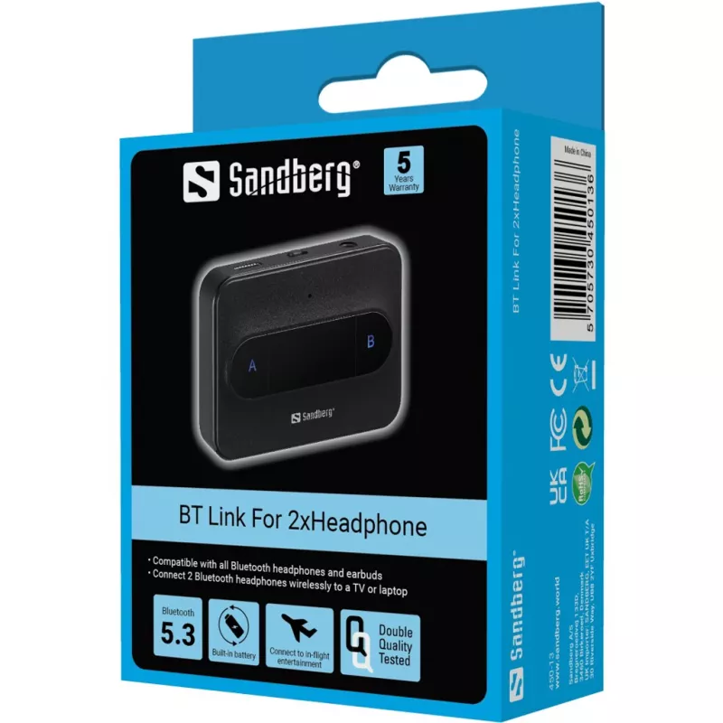 Sandberg Bluetooth Link 2x kuulokkeelle langaton Bluetooth 3,5 mm