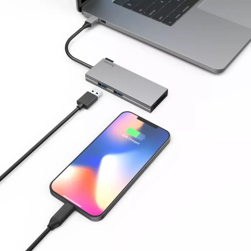Hama 00200110 USB-C-monitoimisovitin, telakointiasema, 6 porttia, USB-C 3.2 Gen 1, HDMI