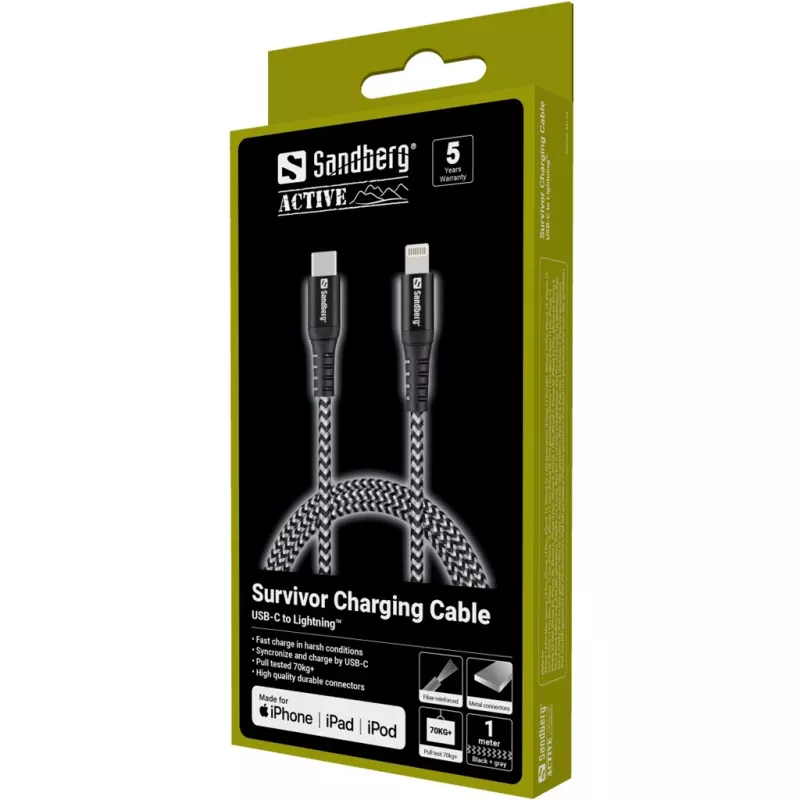 Sandberg Survivor USB-C PD>Lightning 1M kaapeli 1m 28g