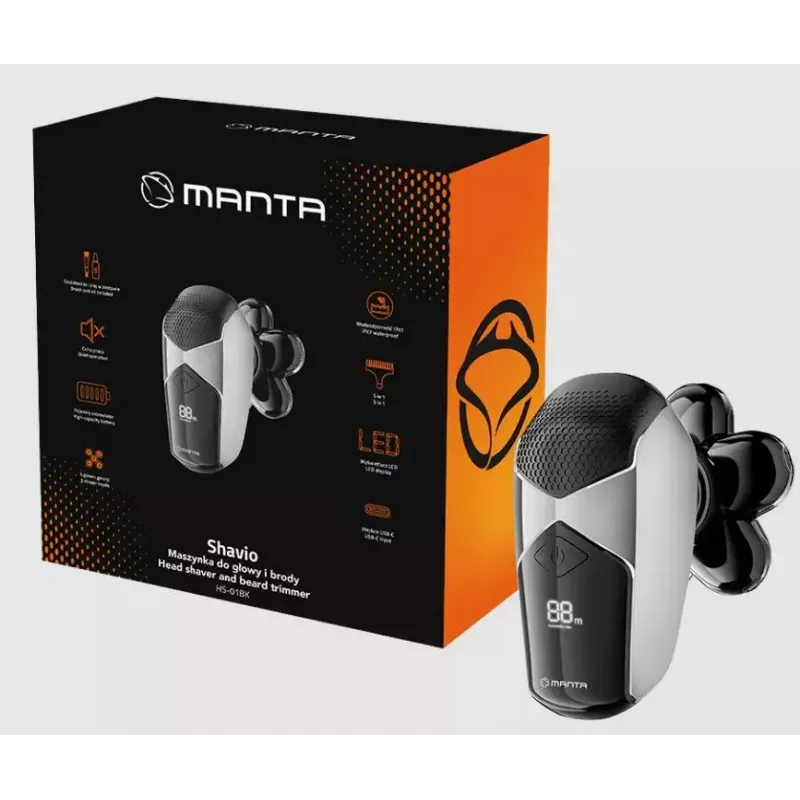 Manta HS-01BK Shavio pää- ja partaleikkurisarja, musta/kromi