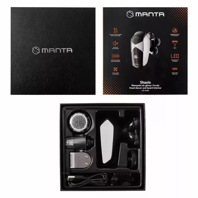 Manta HS-01BK Shavio pää- ja partaleikkurisarja, musta/kromi