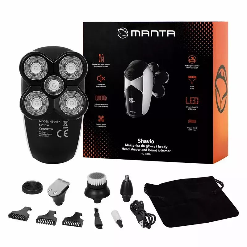 Manta HS-01BK Shavio pää- ja partaleikkurisarja, musta/kromi