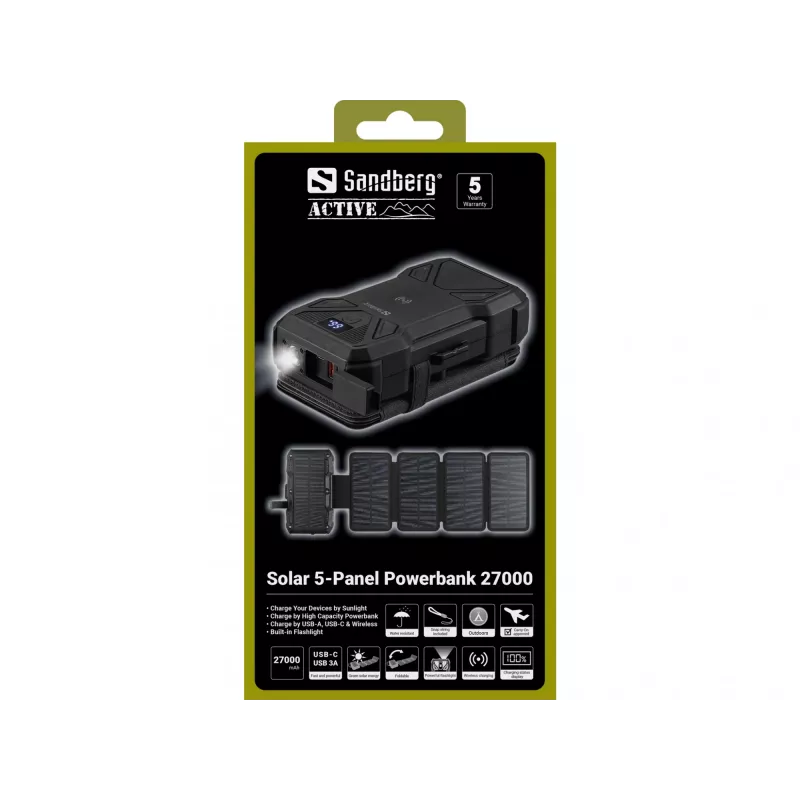 Kannettava varavirtalähde Sandberg Solar 5-Panel 27000 mAh
