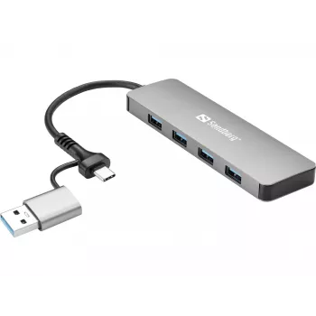 Sandberg USB-C/A 4xUSB 3.0 -keskitin alumiini 5000 Mbit/s