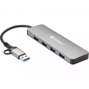 Sandberg USB-C/A 4xUSB 3.0 -keskitin alumiini 5000 Mbit/s