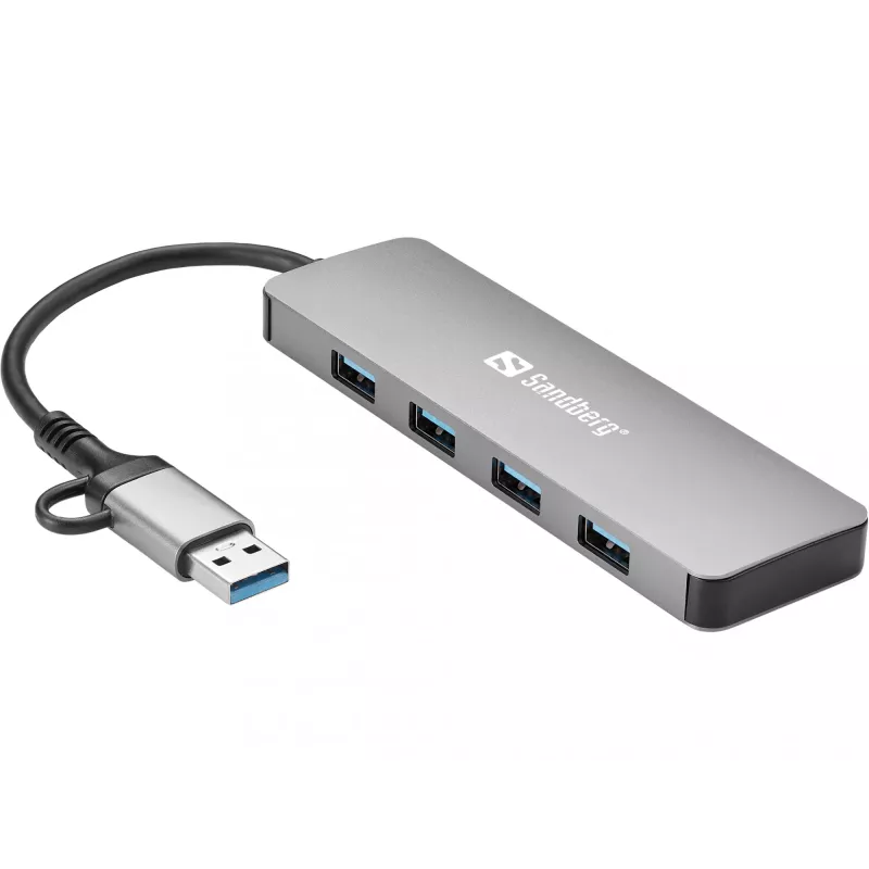 Sandberg USB-C/A 4xUSB 3.0 -keskitin alumiini 5000 Mbit/s