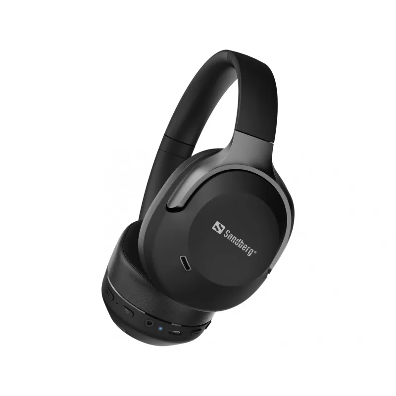 Sandberg Wireless Travel Headset ANC+ENC, langaton, puhelut/musiikki, 228 g, kuulokemikrofoni, musta