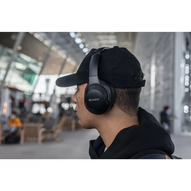 Sandberg Wireless Travel Headset ANC+ENC, langaton, puhelut/musiikki, 228 g, kuulokemikrofoni, musta