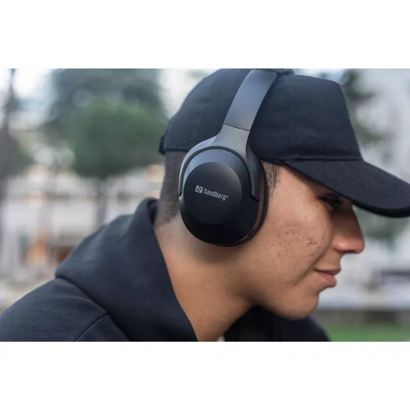 Sandberg Wireless Travel Headset ANC+ENC, langaton, puhelut/musiikki, 228 g, kuulokemikrofoni, musta