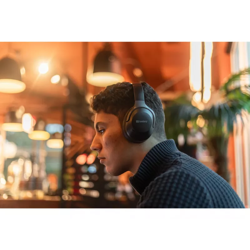 Sandberg Wireless Travel Headset ANC+ENC, langaton, puhelut/musiikki, 228 g, kuulokemikrofoni, musta