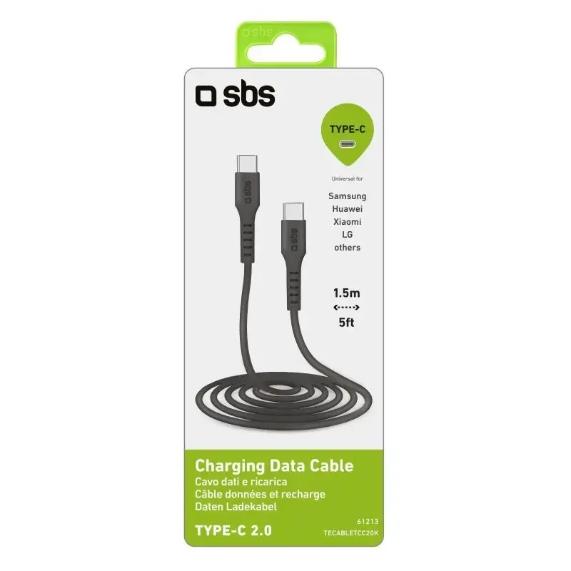 USB-C–USB-C-kaapeli SBS Mobile TECABLETCC20K 1,5 m, USB 2.0, musta