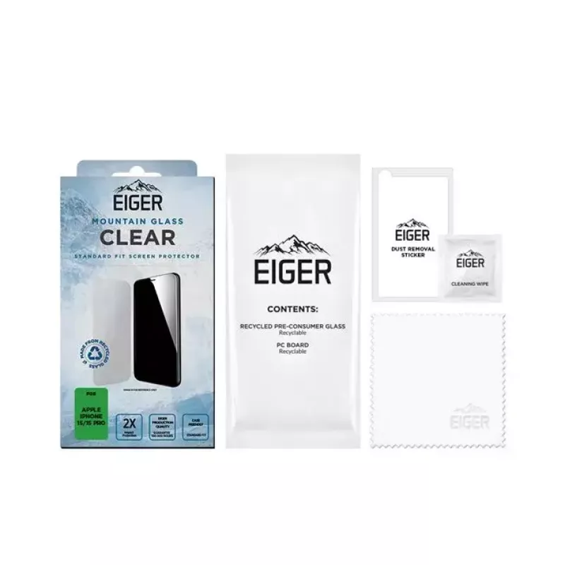 Näytönsuojakalvo EIGER Mountain Glass Clear iPhone 15/15 Pro karkaistu lasi