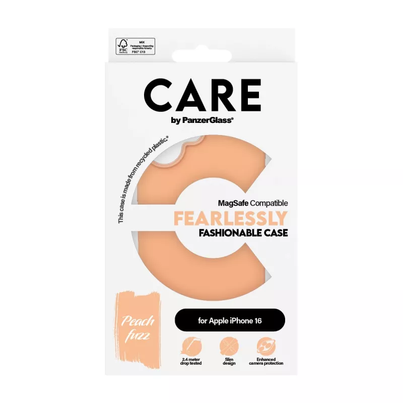 Kotelo PanzerGlass CARE by ® muodikas kotelo Peachy w. MagSafe iPhone 16 läpinäkyvä